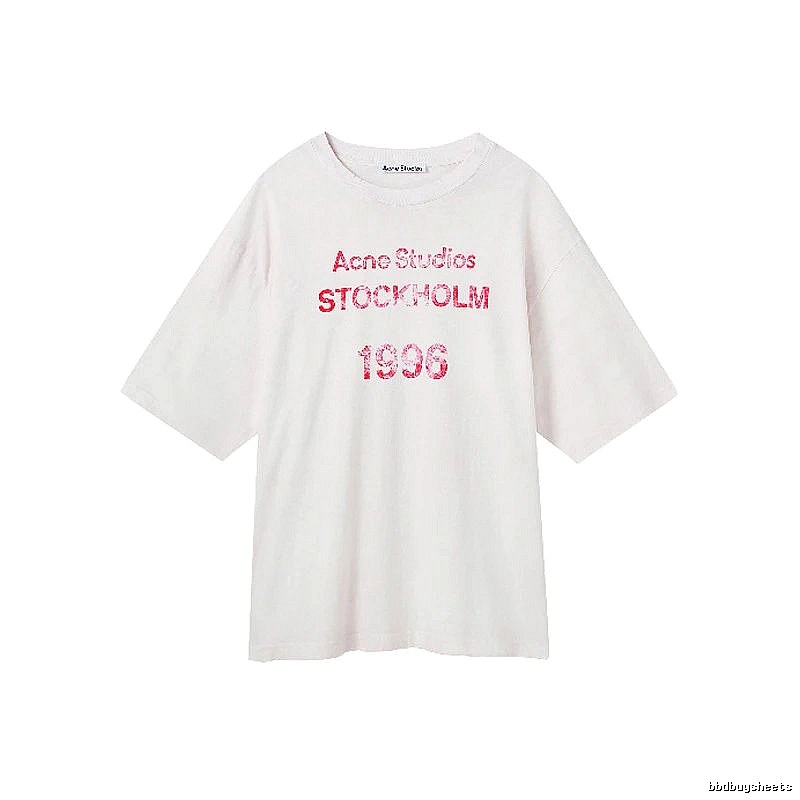 Acne Studios 2090-80 White Pink Lettering Style Ac908046 Stockholm Logo T-Shirt Resort Wear