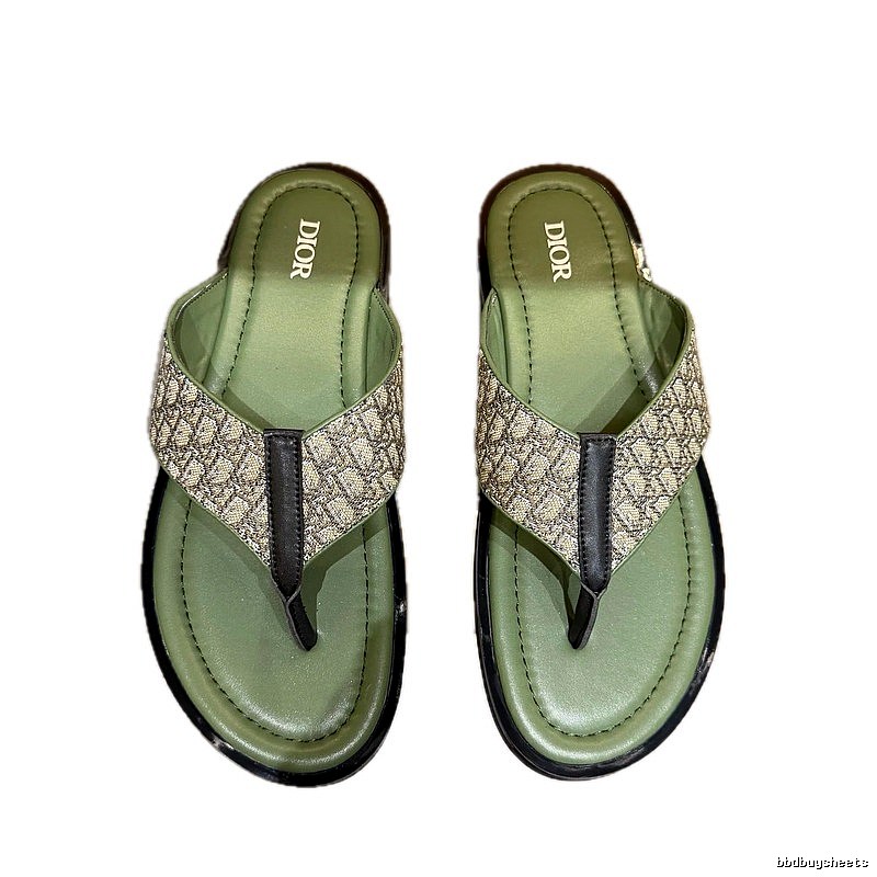 Dior Monogram Light Luxury Style Army Green Flip Flops
