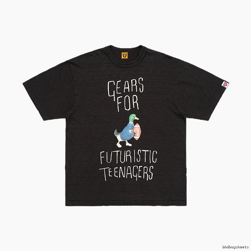 HUMAN MADE Green Duck Print Vintage Style Black T-Shirt