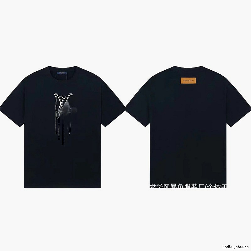 Louis Vuitton Chain Print Trendy & Cool Style Black T-Shirt