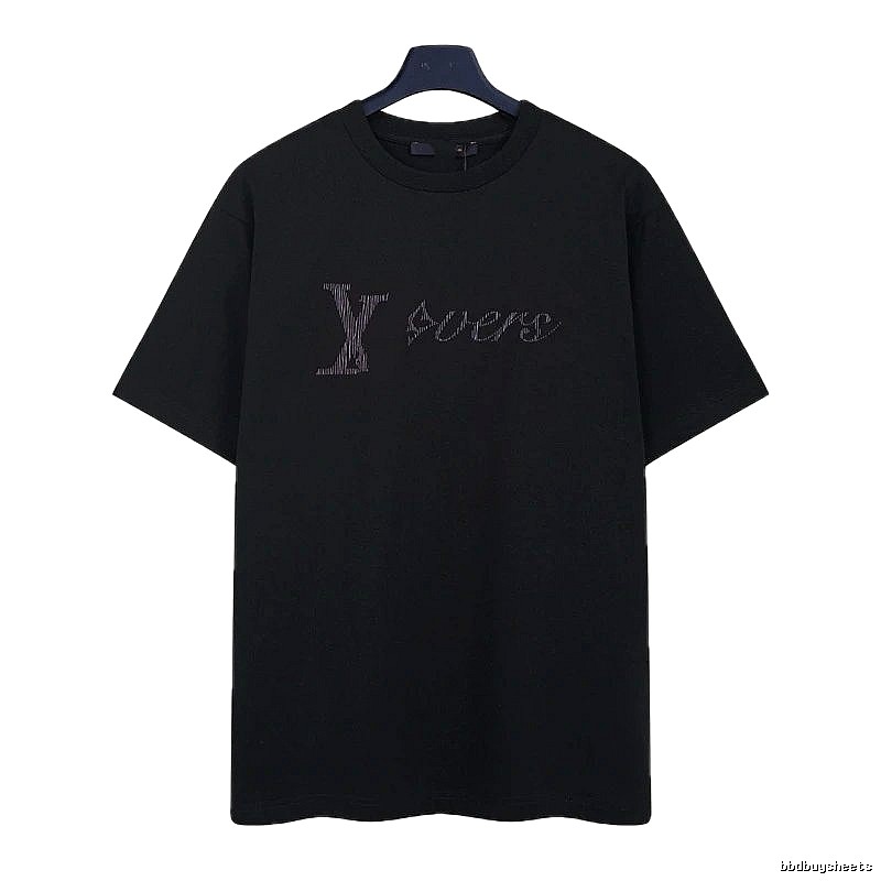 Louis Vuitton Trendy Black T-Shirt with Letter Embroidery