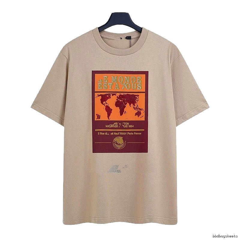 Louis Vuitton Vintage-style Map Print Khaki T-Shirt