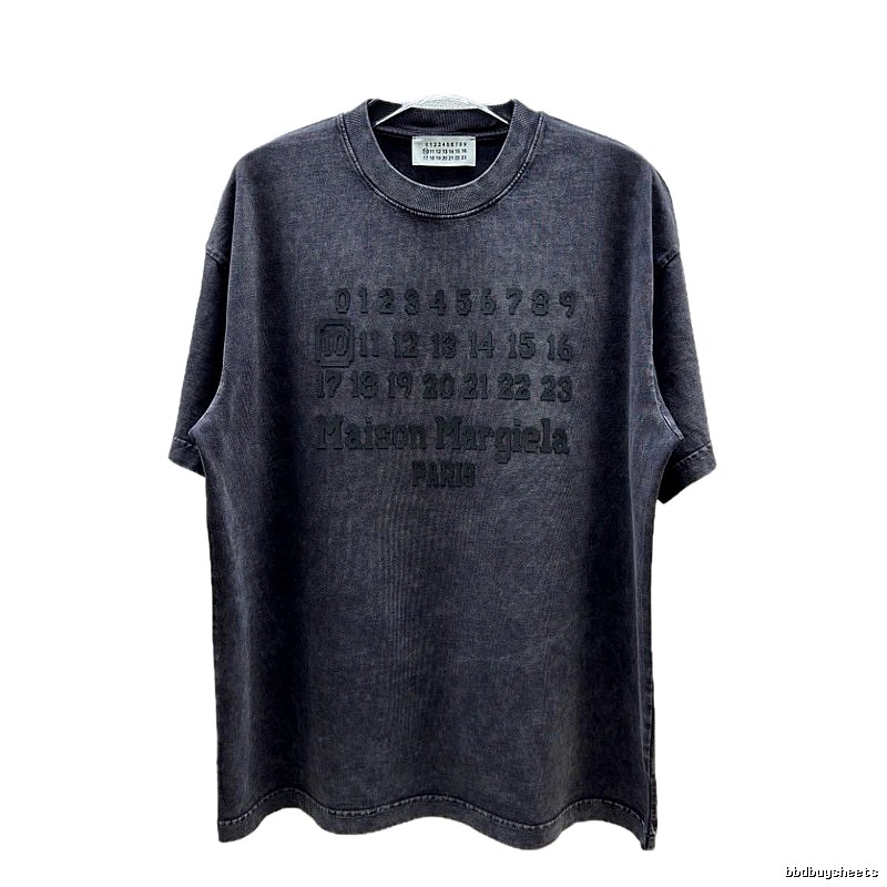 Maison Margiela Numbered Distressed Charcoal Gray Short Sleeve T-Shirt