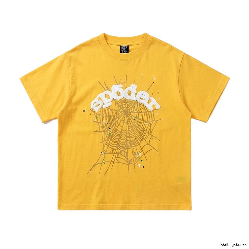 Sp5der Spider Web Trendy Cool Yellow T-shirt