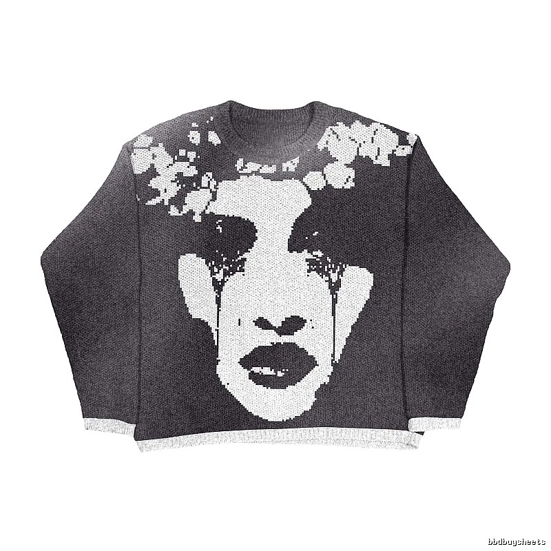Summer Anime graphic sweater Black Knit Top with Clean Finish