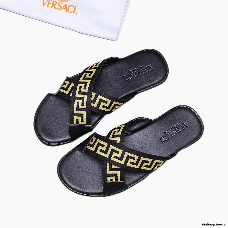 Versace Greca Collection Edgy Street Style Black & Yellow Slides