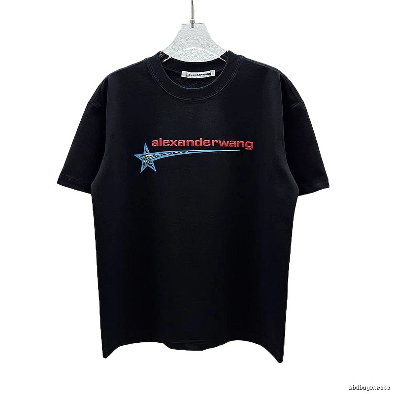 Alexander Wang Hot-Fix Rhinestone Star Street-Style Black T-Shirt
