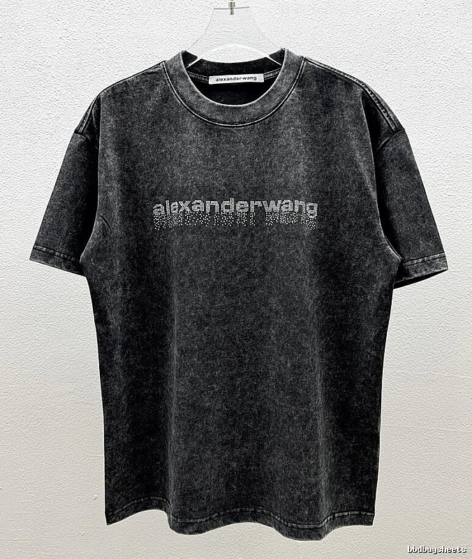 Alexander Wang Rhinestone-embellished Distressed Charcoal Black Short-sleeve T-shirt