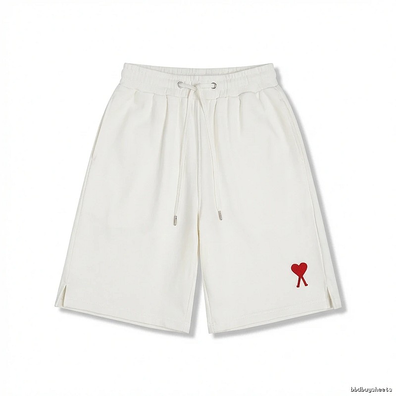 AMI Embroidered Minimalist Style White Shorts