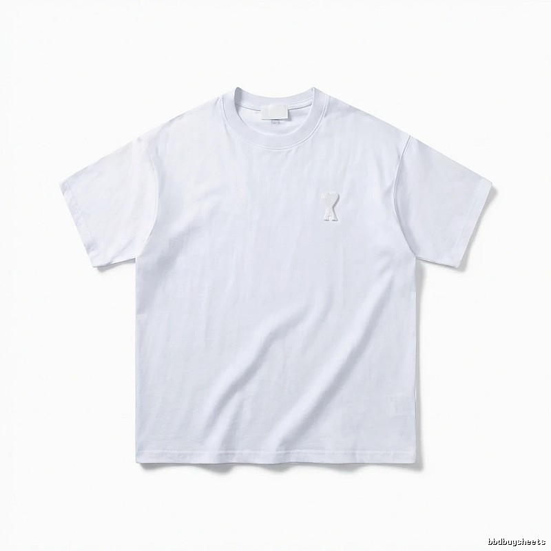 AMI Embroidered Minimalist Style White T-shirt