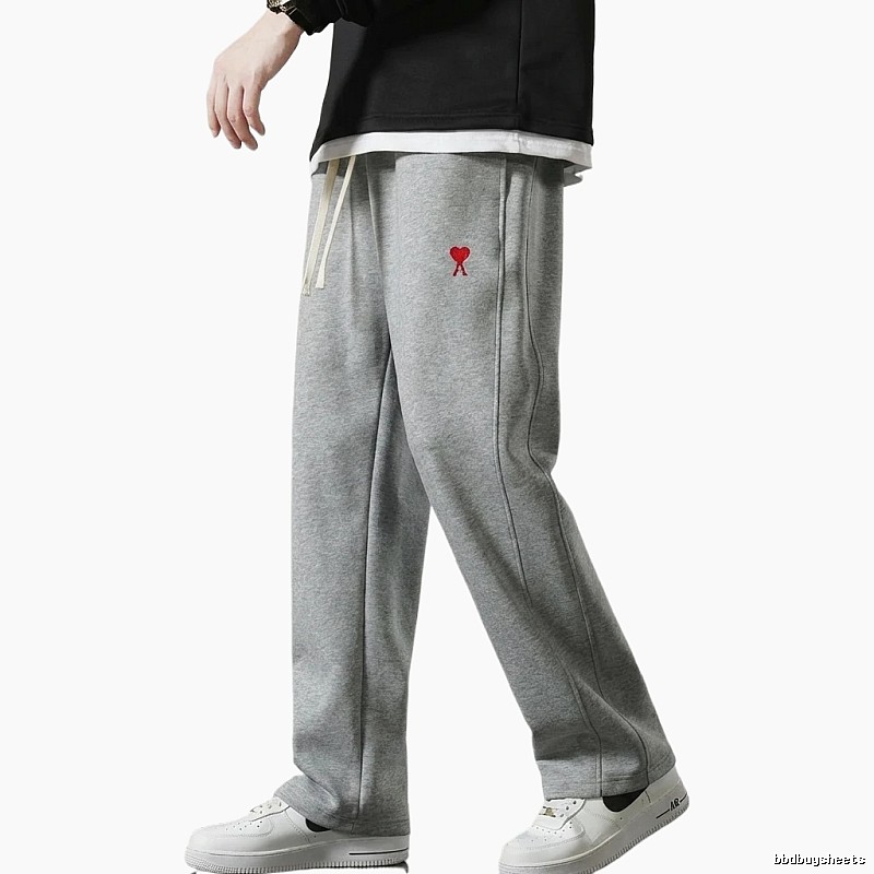 AMI Heart Embroidery Casual Style Grey Pants