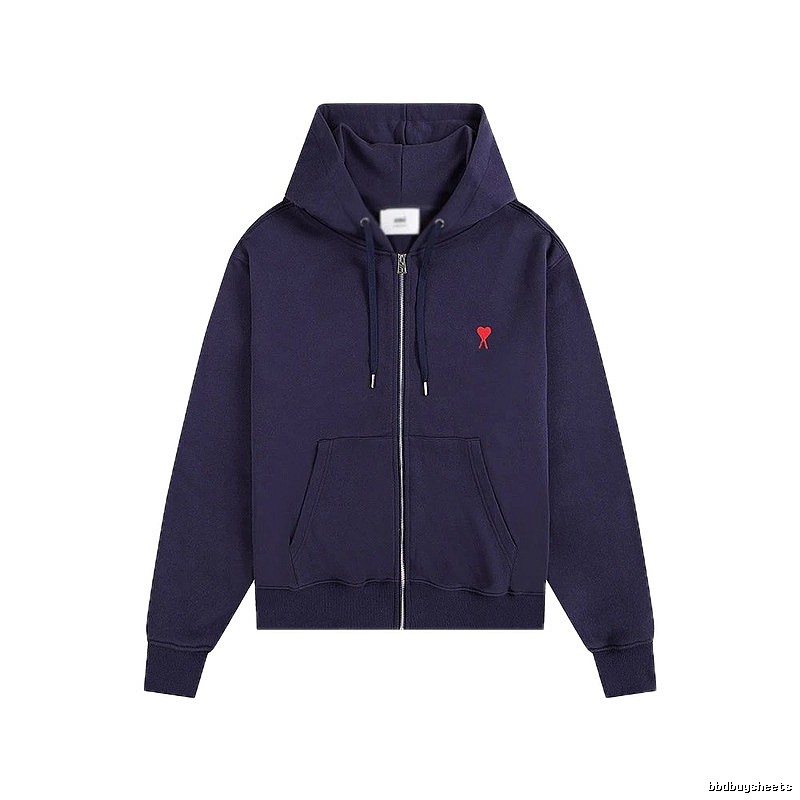 AMI Love Embroidery Style Dark Blue Hoodie