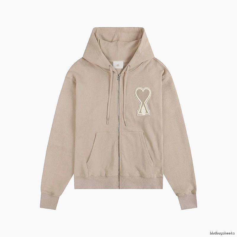 AMI Love Zipper Beige Sweatshirt