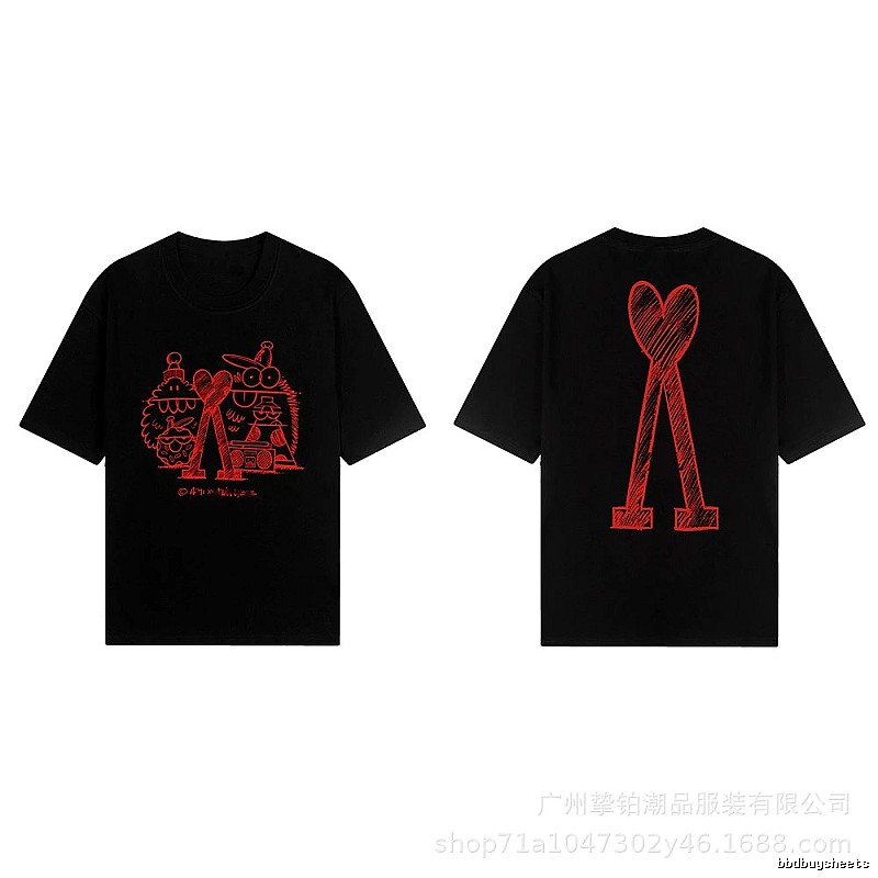 AMI red graffiti-style short-sleeve shirt