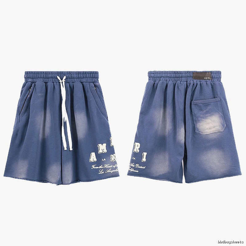 AMIRI Letter Print Street Style Washed Blue Shorts