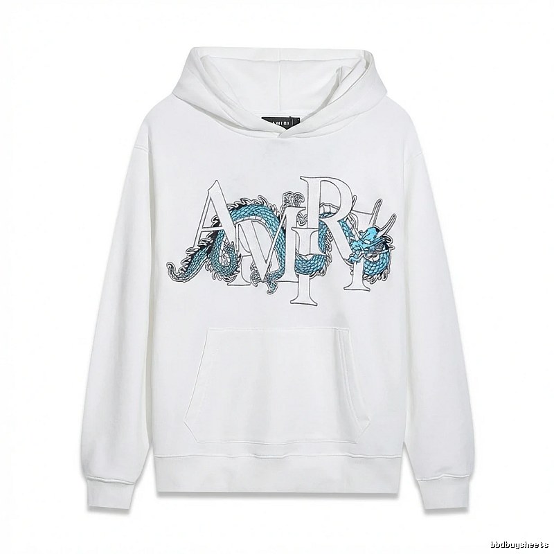 AMIRI White Hoodie with Dragon Pattern Print Style
