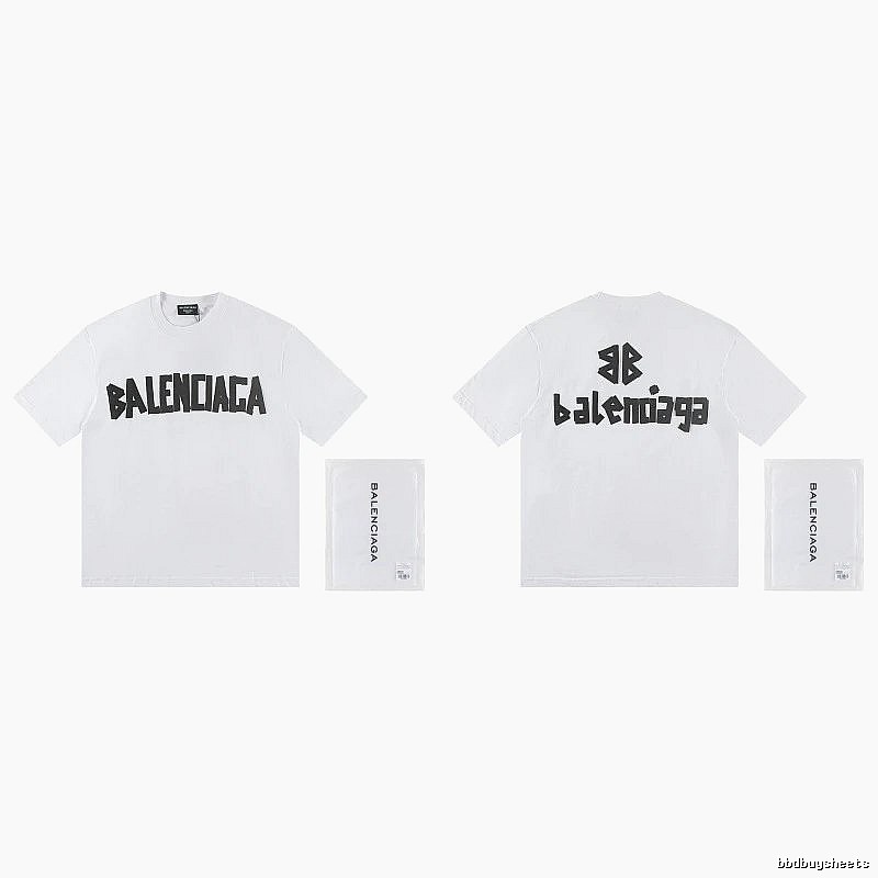 Balenciaga Double B Printed Street Style White T-shirt