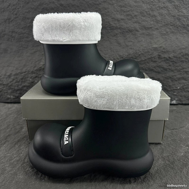 Balenciaga Fleece Trim Boot with Black Rubber Boot Detail
