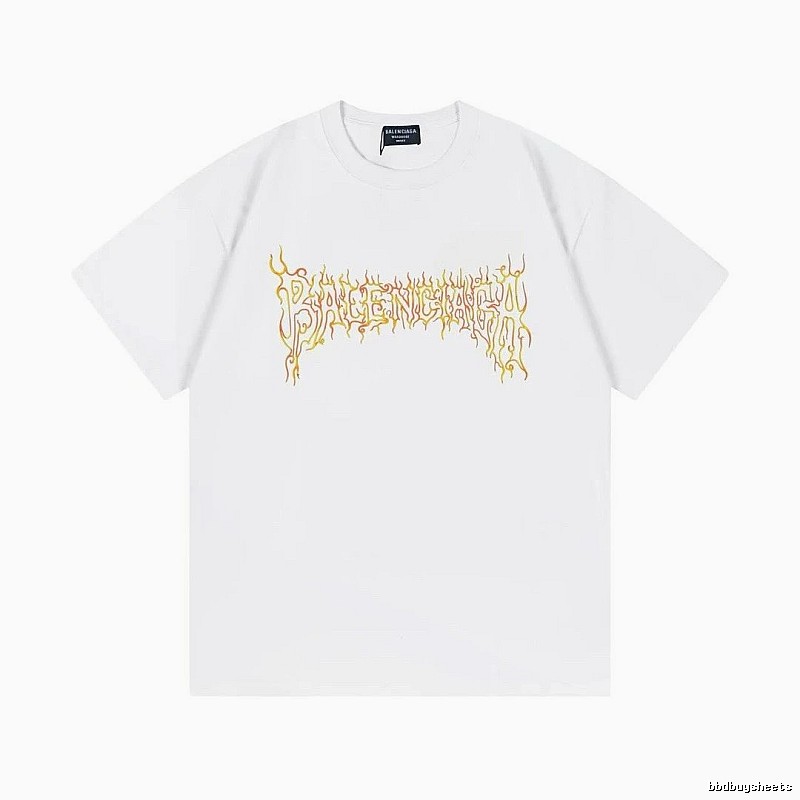 Balenciaga Gothic Style Flame Print White T-Shirt