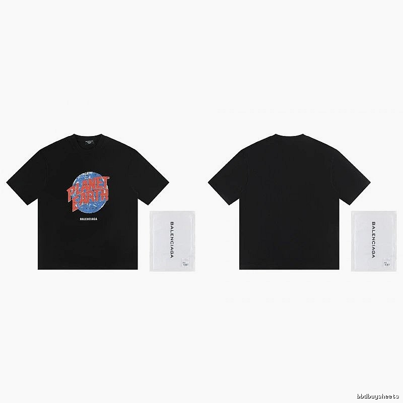 Balenciaga Trendy Black Short-sleeve T-shirt with Earth Print