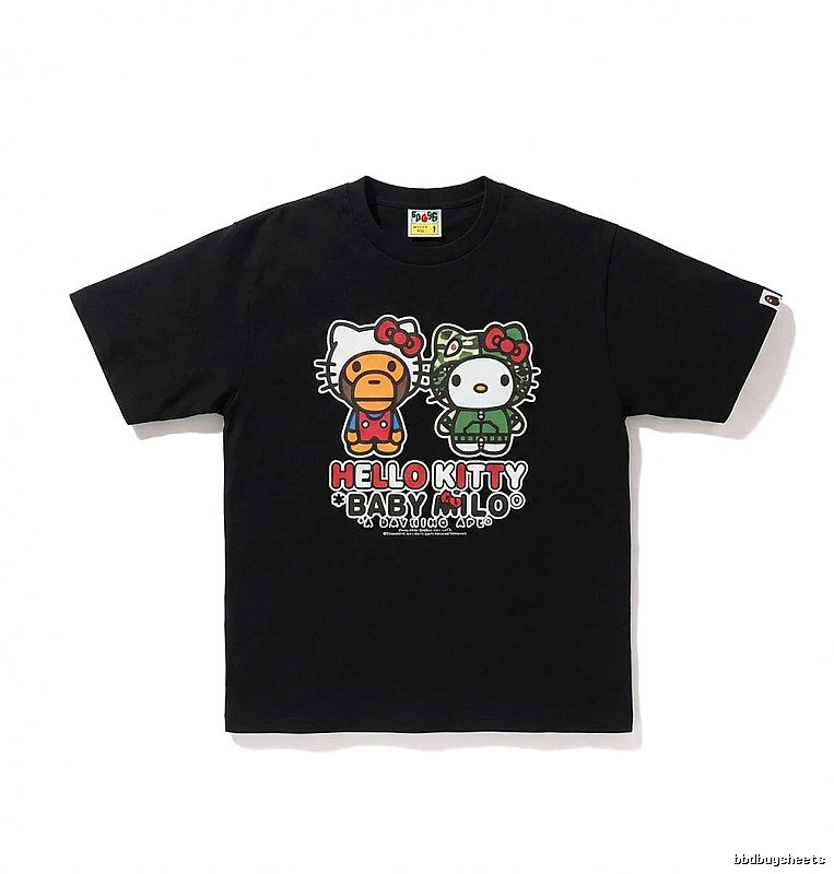 Bape Co-branded Cartoon Style Black T-shirt