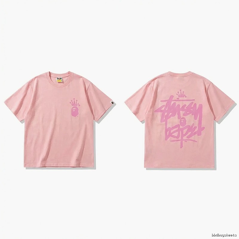 Bape Crown Print Pink Short-sleeve Shirt