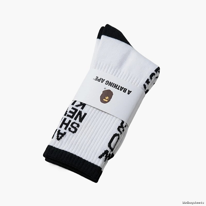 Bape Letter Trend Brand White Socks