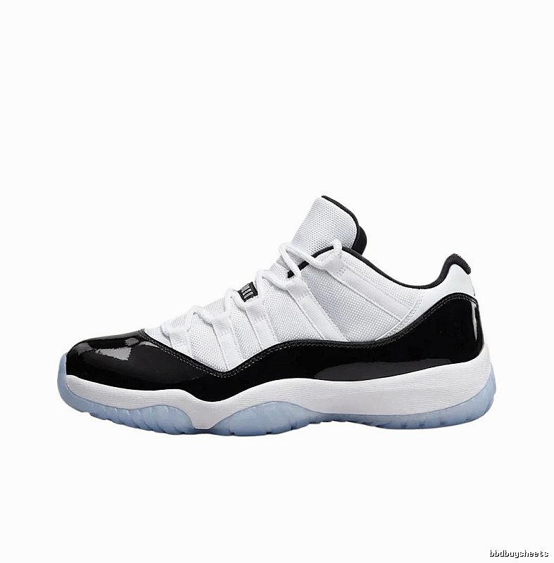 Black and white fashionable Air Jordan 11 sneakers.