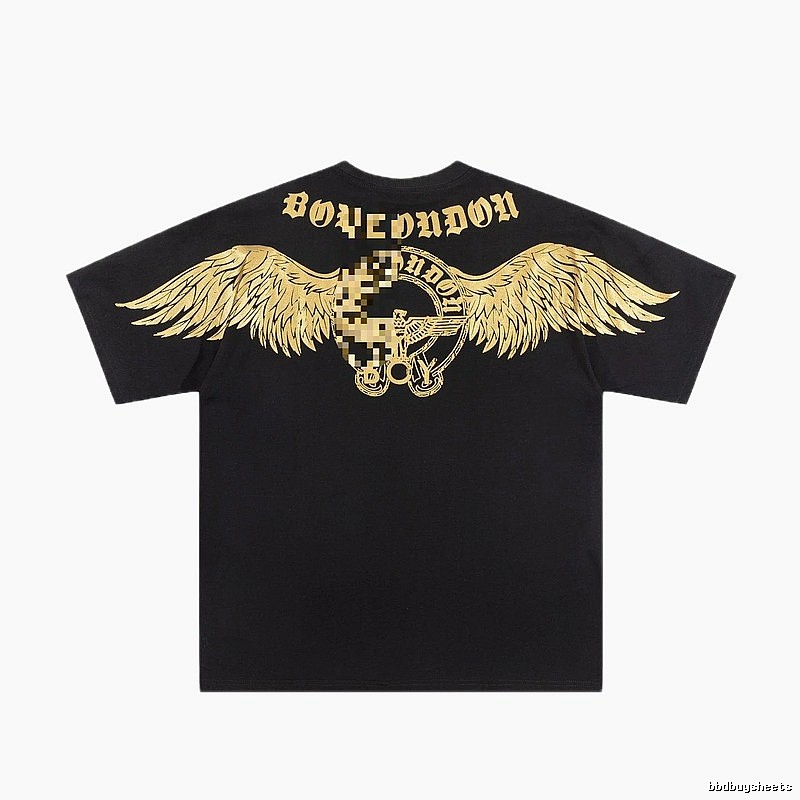 BOY Street Style Black Short-sleeve T-shirt with Gold Foil Stamped Wings
