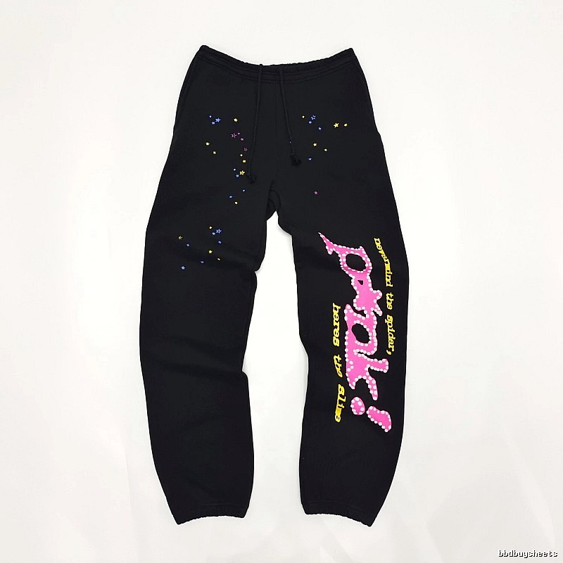 Bright Pink Side Lettering And Paint Speckles Logo Sweatpants - Sp5der Layering Edit