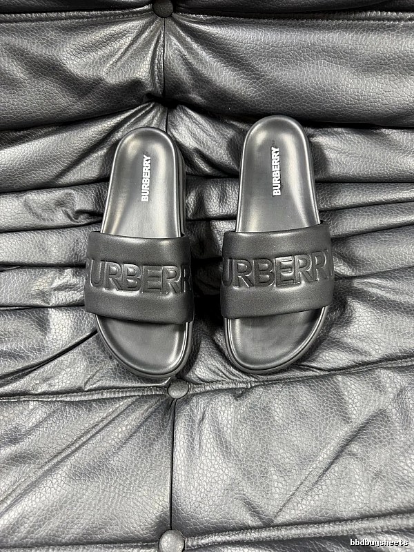 Burberry Embossed Minimalist Style Black Slide Sandals