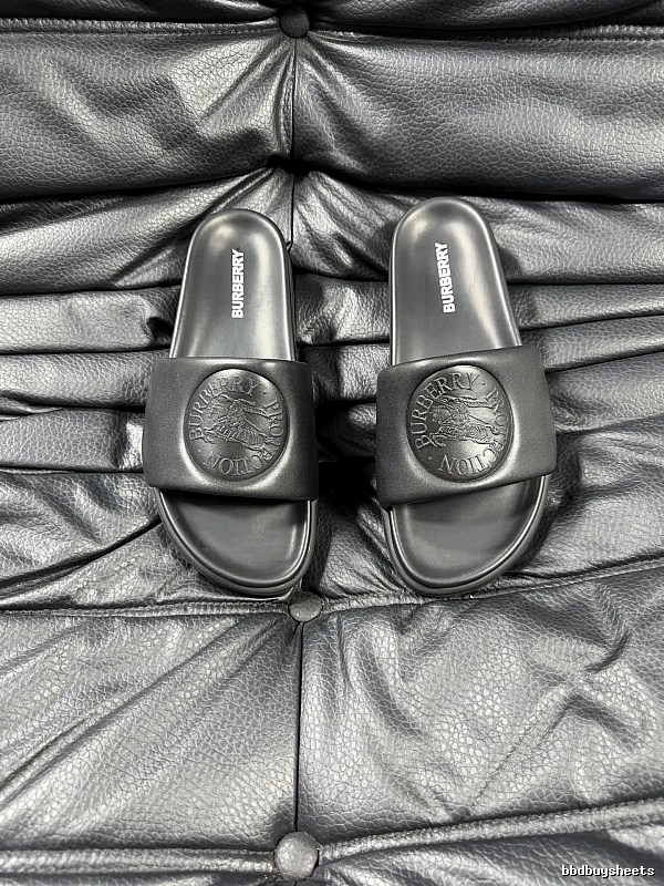 Burberry Knight-Embossed Minimalist Black Slide Sandals