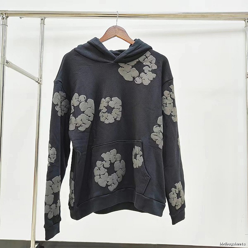 Charcoal Grey Flower Pattern Hoodie