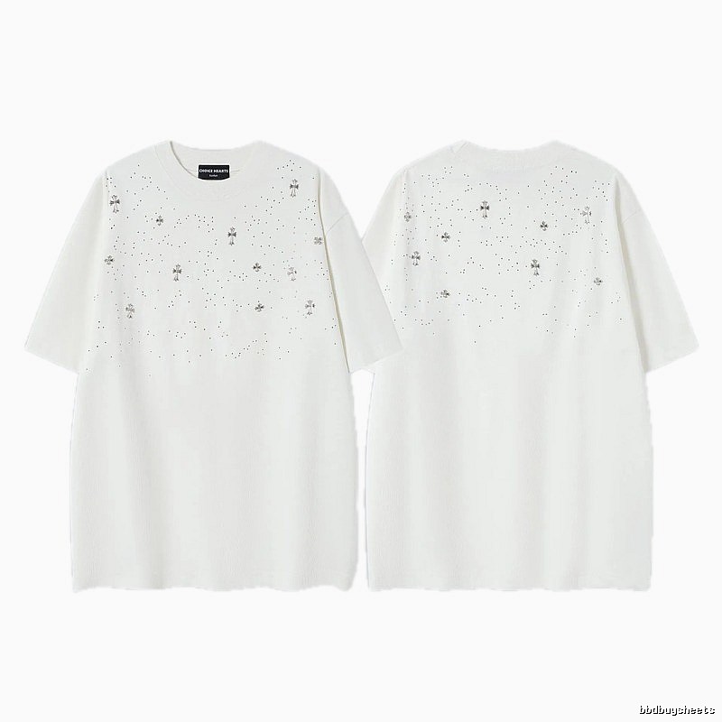 Chrome Hearts Cross Hot-Fix Rhinestone Street Style White T-Shirt