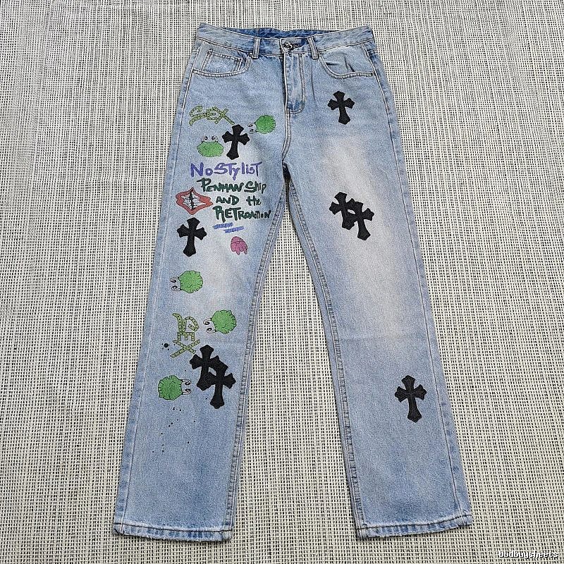 Chrome Hearts Logo Detail Cross patch jeans White Jeans Black with Relaxed Feel