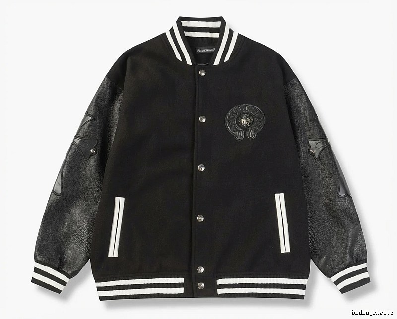 Chrome Hearts retro-style black baseball uniform.