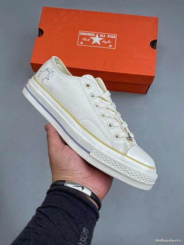 Converse White and Yellow Canvas Low-Tops Featuring Checker Accent