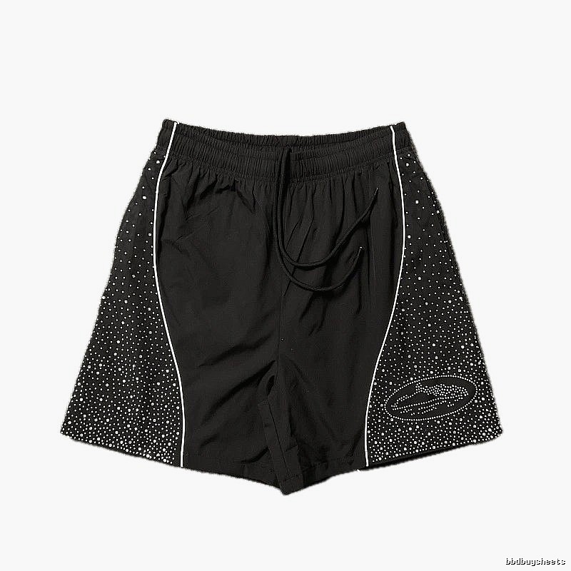 Corteiz Hot-fix Rhinestone Street Style Black Shorts