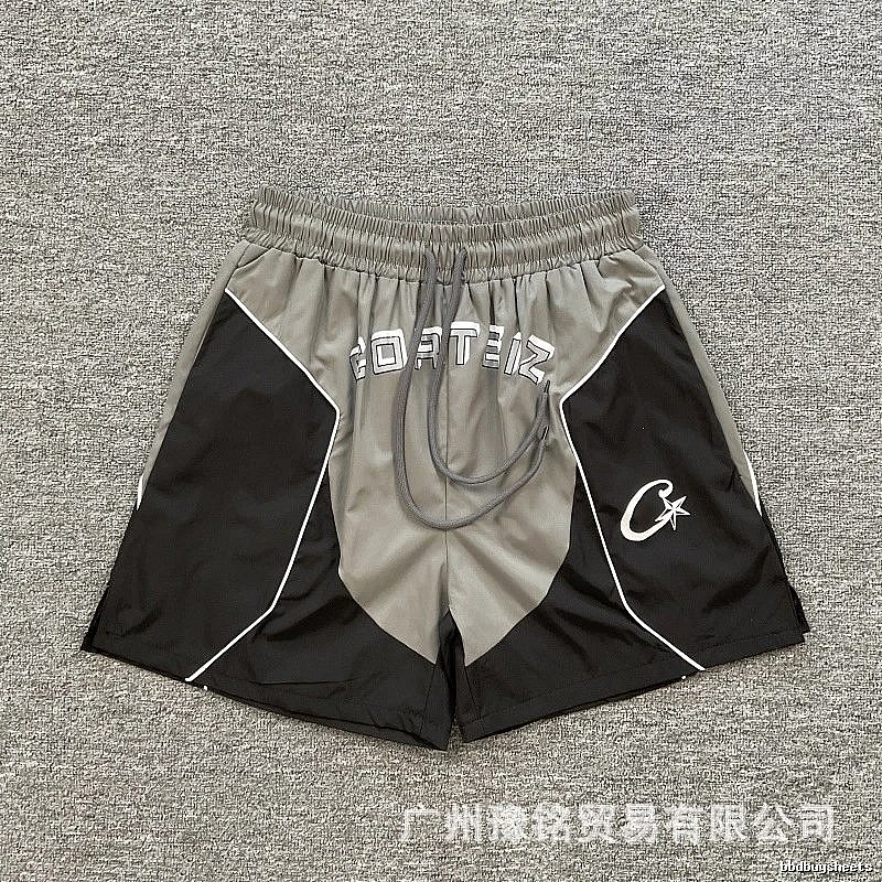 Corteiz Street Style Black and Grey Colorblock Athletic Shorts