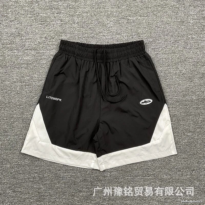 Corteiz Street Style Black and White Colorblock Casual Shorts