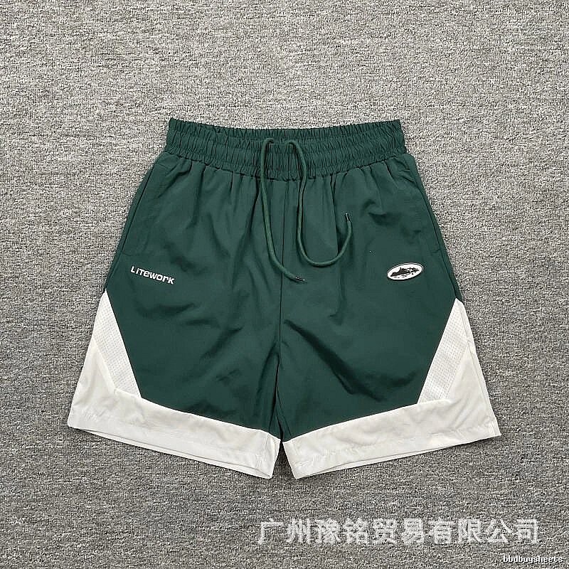 Corteiz Street Style Dark Green & White Colorblock Casual Shorts