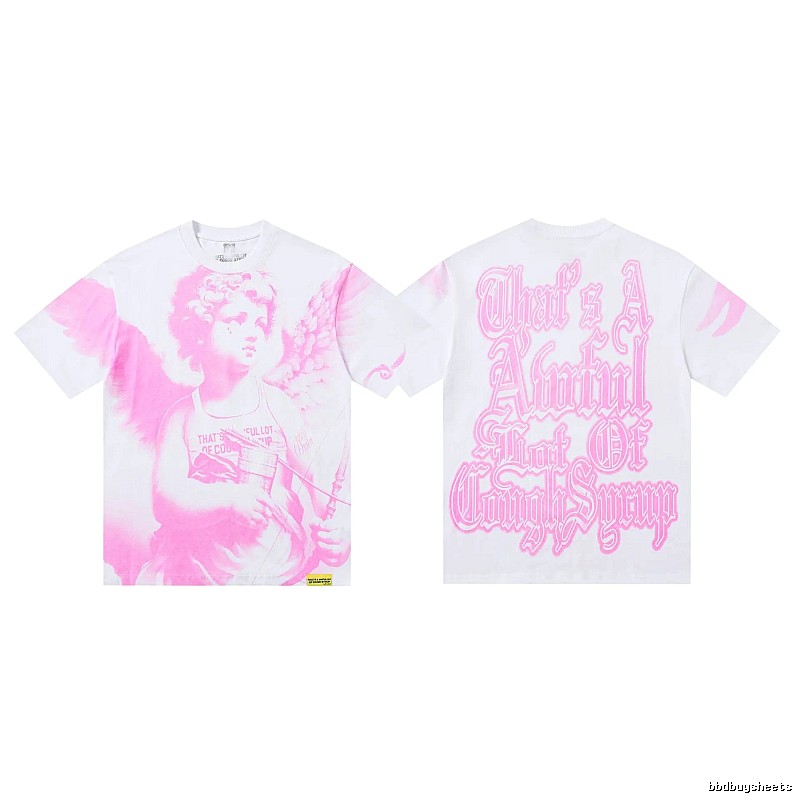 COUGH SYRUP Angel Print Street Style White and Pink T-shirt