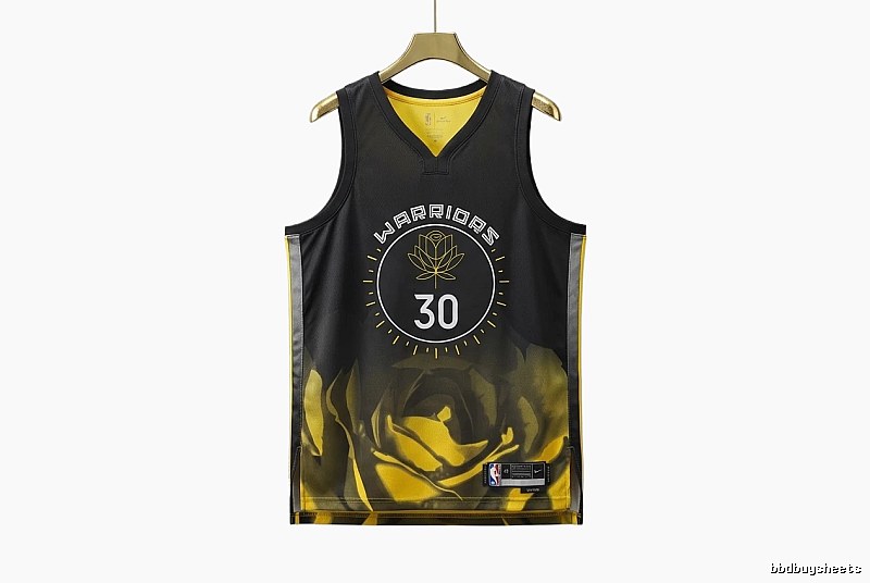 Curry Warriors black and yellow trendy brand jersey