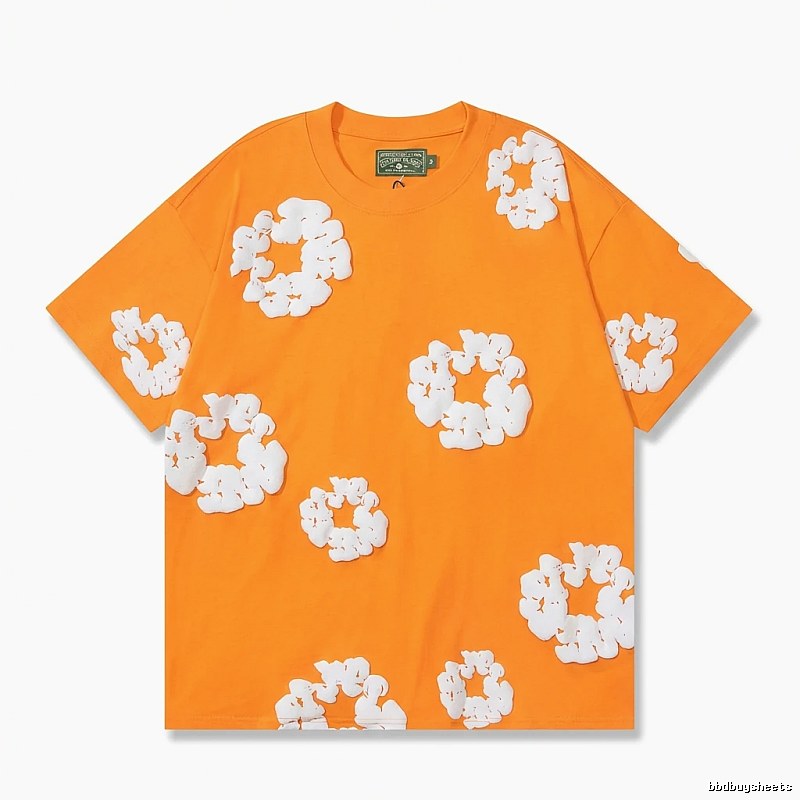 DENIM TEARS Floral Style Orange T-shirt
