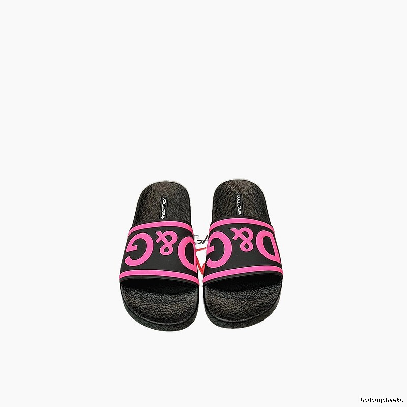 D&G Classic Logo Streetwear Style Black & Pink Colorblock Slide Sandals