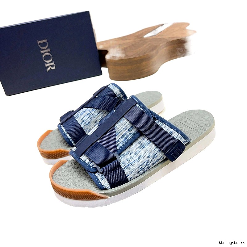 Dior Casual Blue Color-blocked One-strap Slide Sandals