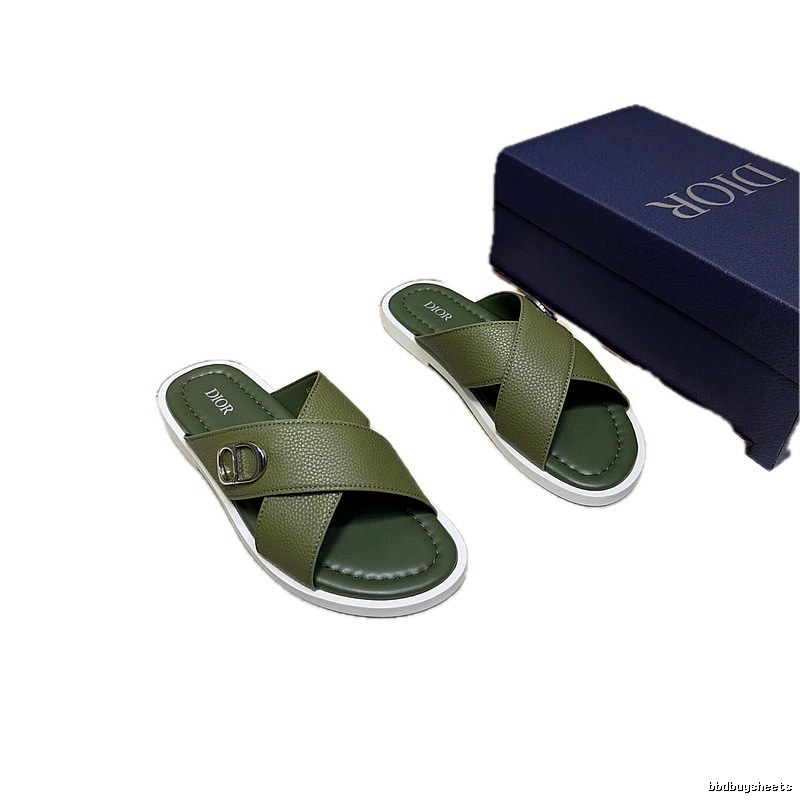 Dior Crisscross-strap Light Luxury Style Army Green Slides