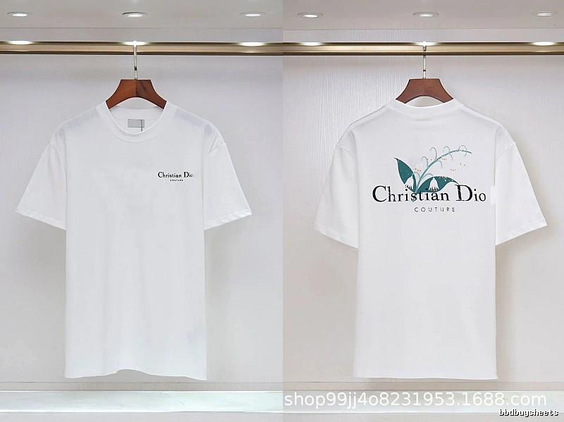 Dior Lily of the Valley Collection Casual Style White T-Shirt