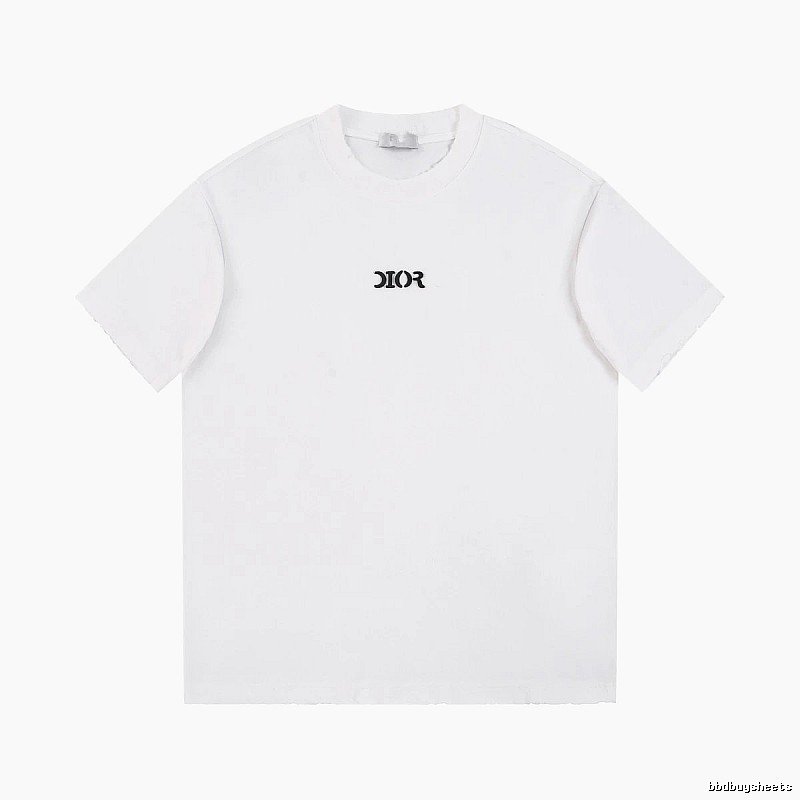 Dior Minimalist Style Embroidered Logo White Short-sleeved T-shirt