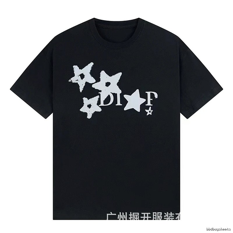 Dior Star Print Street Style Black T-Shirt
